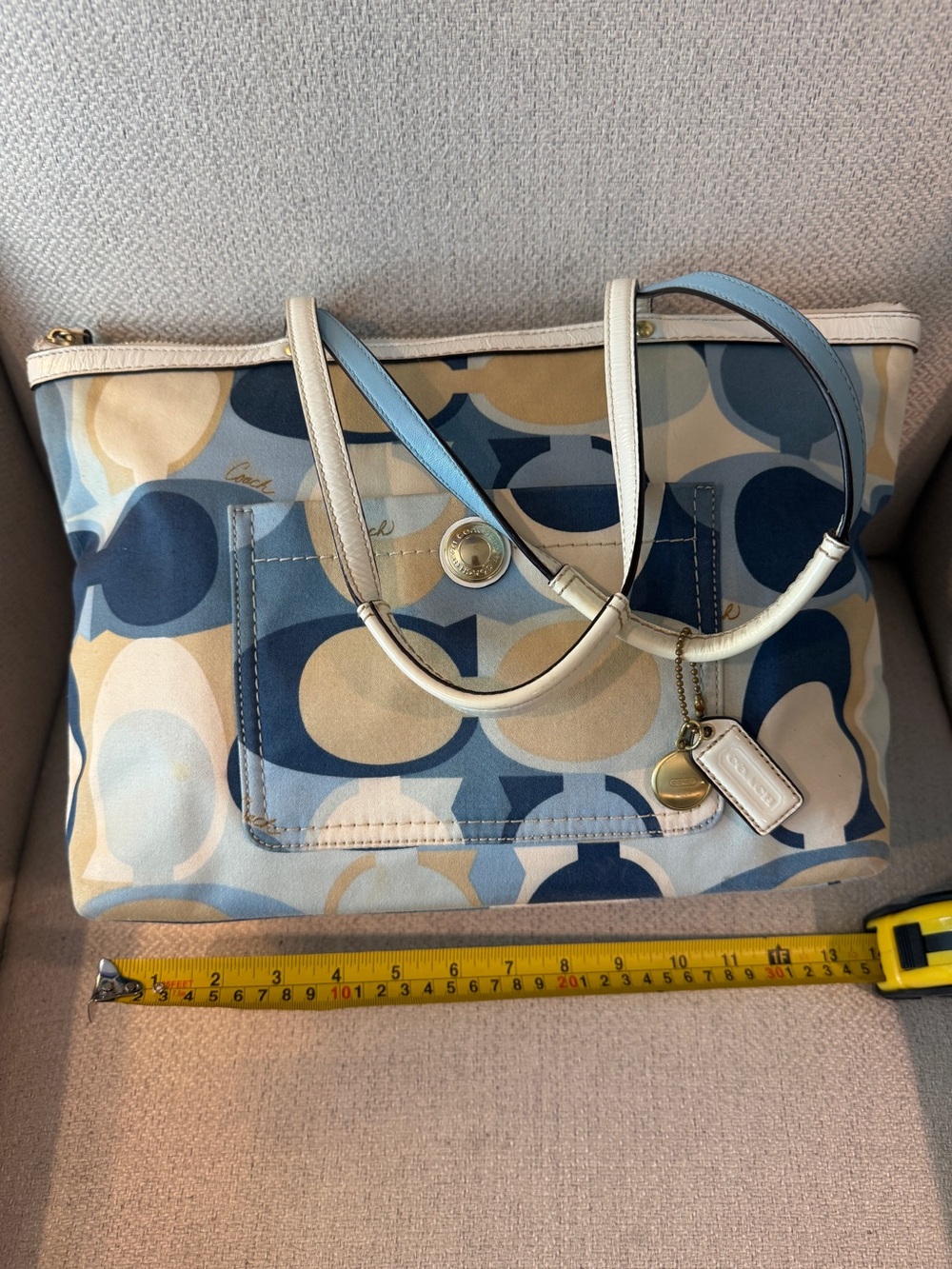 Coach Blue and Cream Signature Circle Print Tote